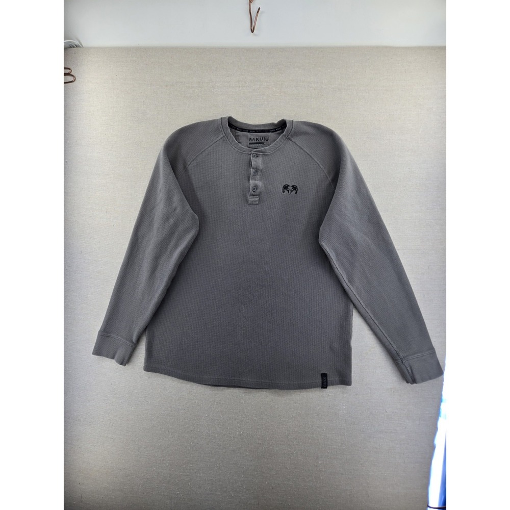 KUIU Men's Large Waffle Knit Thermal Henley Shirt Ram Logo Hunting